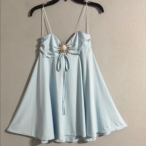 NWT Tahari Arthur S Levine Light Blue Spaghetti Strap Sunburst Dress